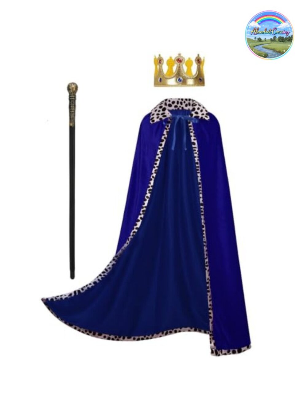King Costume Cape Crown Scepter 3PCS Set Velvet Faux Fur Adult Mardi Gras